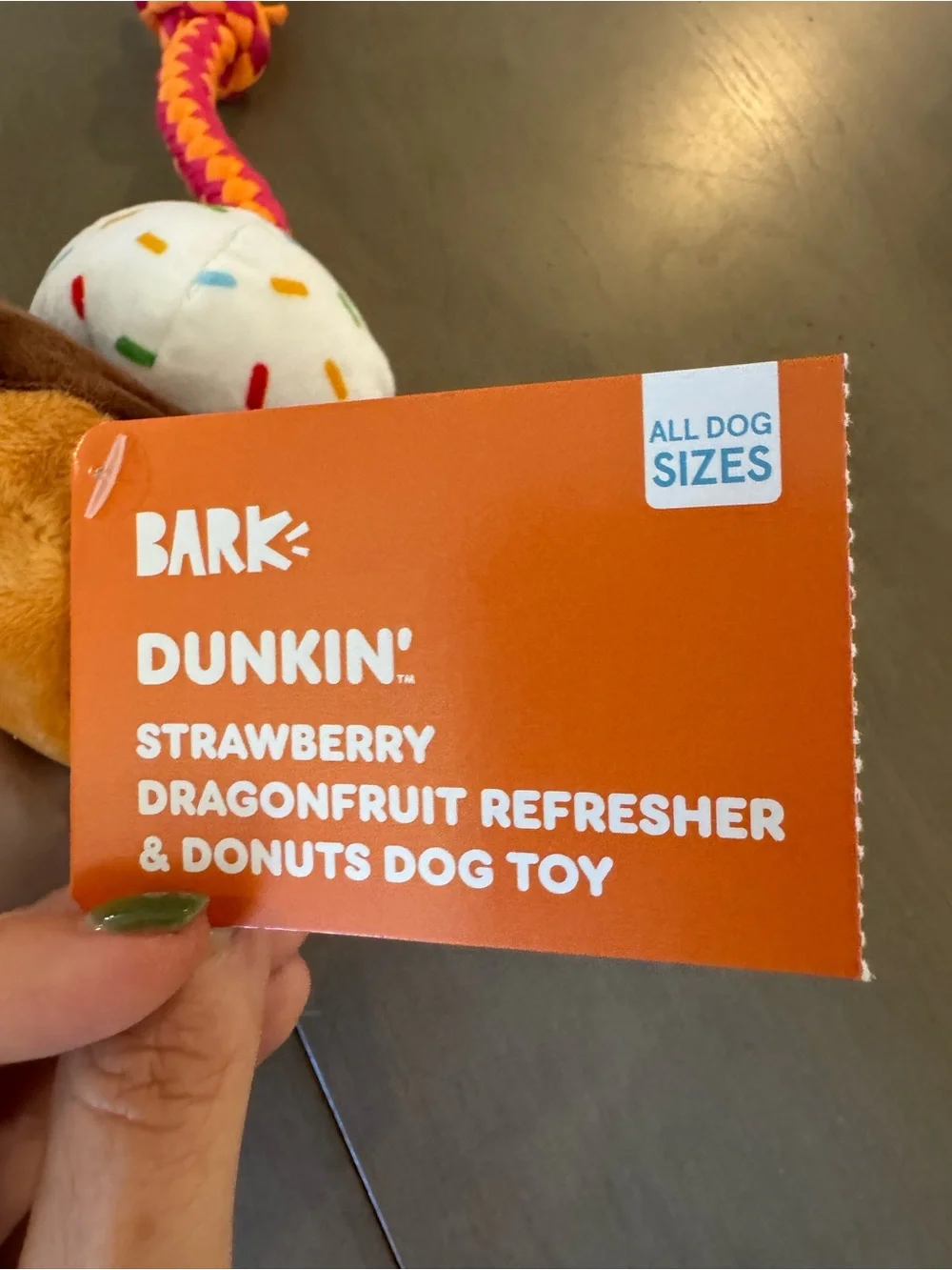 Dunkin x Barkbox Strawberry Dragonfruit Refresher & Donuts Plush Tug Dog Toy